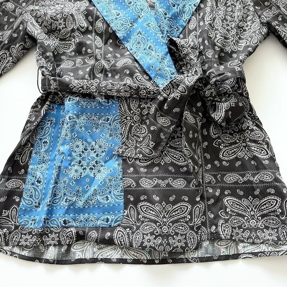 New Zara Black and Blue Paisley Print Retro Collared Wrap Top US S - Picture 5 of 9